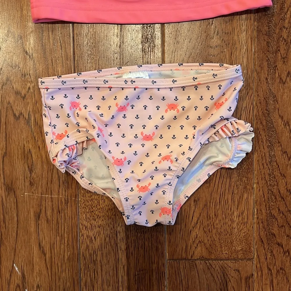 Two Piece Rashguard Bathing Suit, Pink Crab/Anchors
